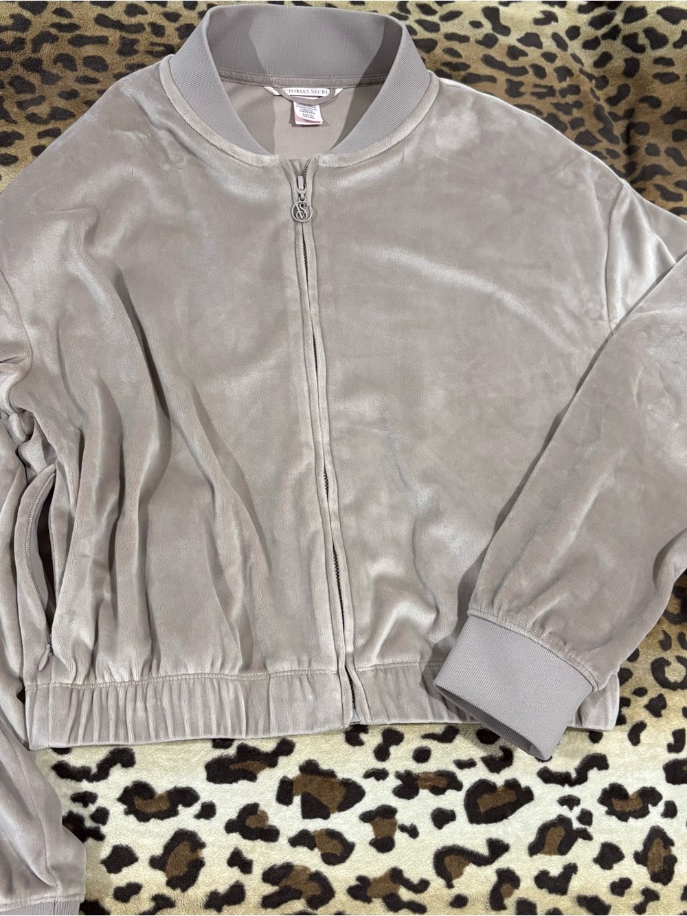 Victoria's Secret Light Taupe Velvet Full Zip Bomber